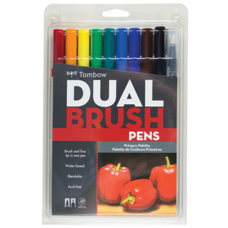 Tombow Dual Brush Pens Paleta de Primarios - Set de 10 marcadores